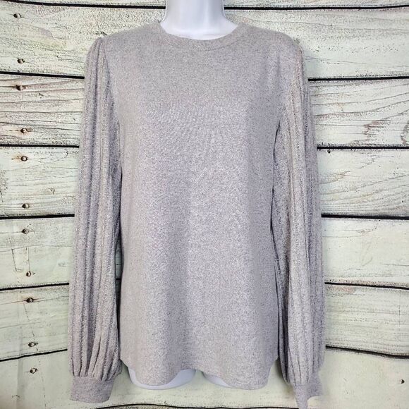 Gray Ribbed Balloon Sleeve Lightweight Sweater Top Size Large - Picture 1 of 5